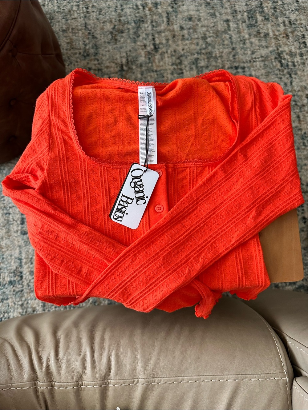 Organic Basics Pointelle Cardigan in Vibrant Red Ultra Cropped